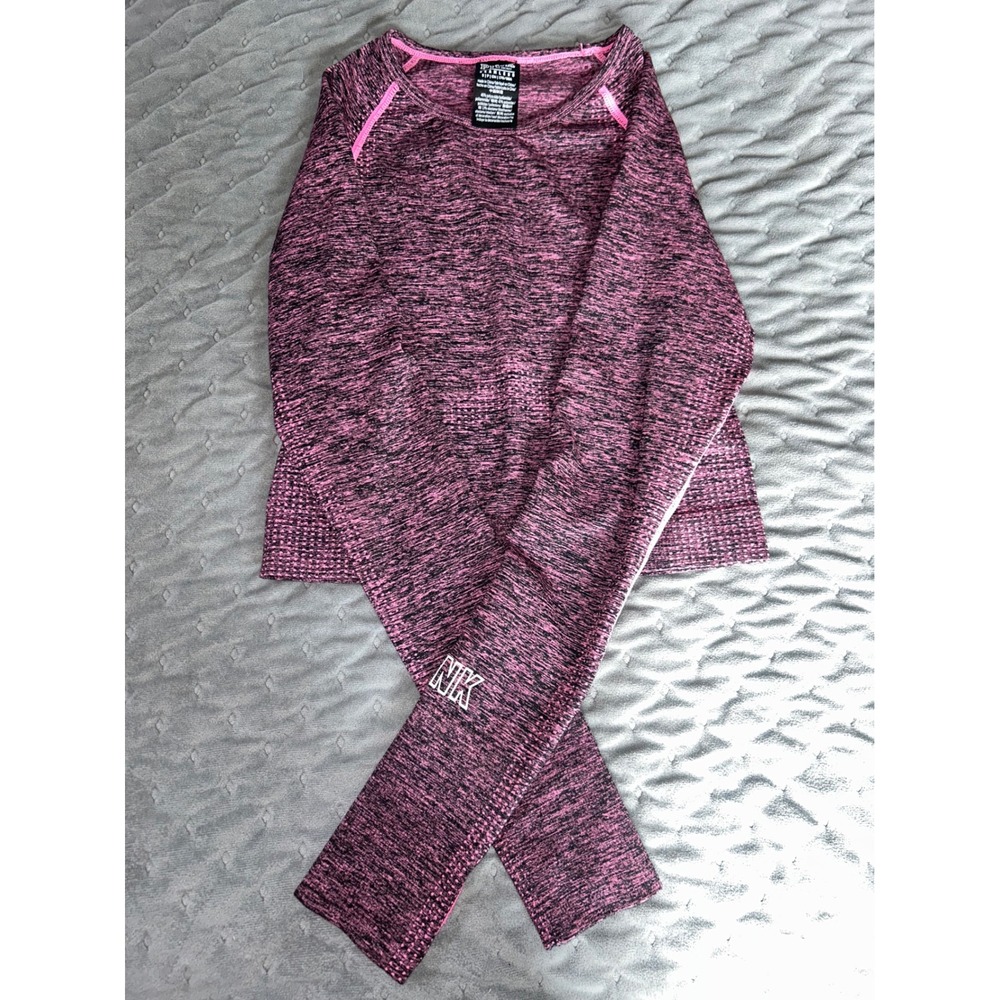 Victoria's Secret PINK Seamless Crop Top Long Sleeve Space Dye Pink Black Small